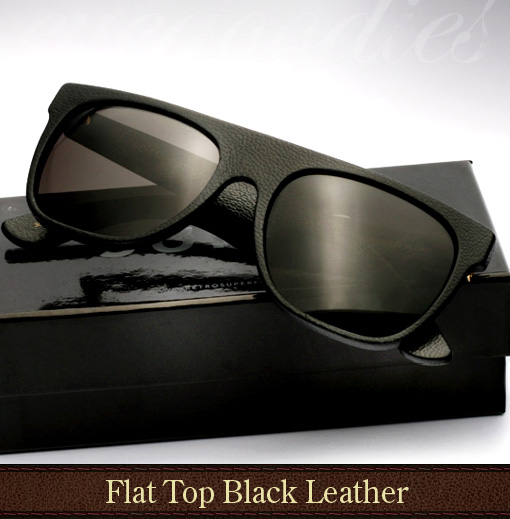 Super Flat Top Black Leather Sunglasses