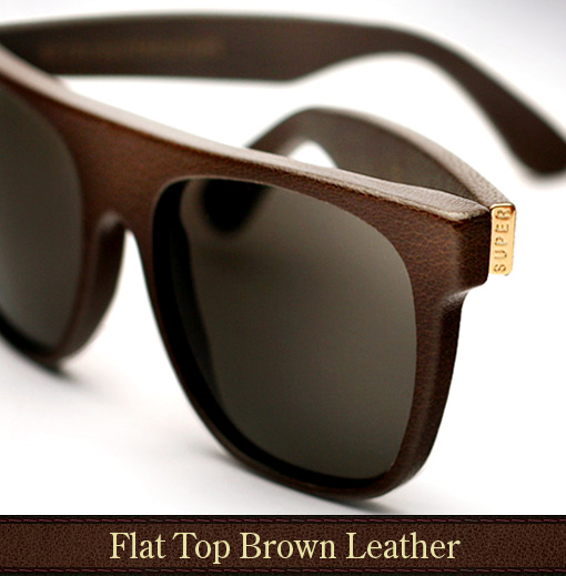 Super Flat Top Brown Leather Sunglasses