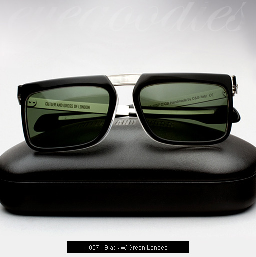 Cutler and Gross 1057 sunglasses in Black with Green Lenses