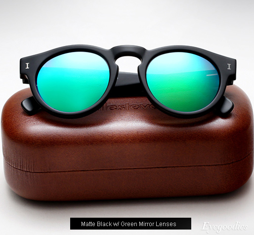 Illesteva Leonard sunglasses - Matte Black with Green Mirror Lenses