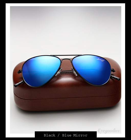 Illesteva x Lou Reed Aviator Sunglasses - Black w/ Blue Mirror