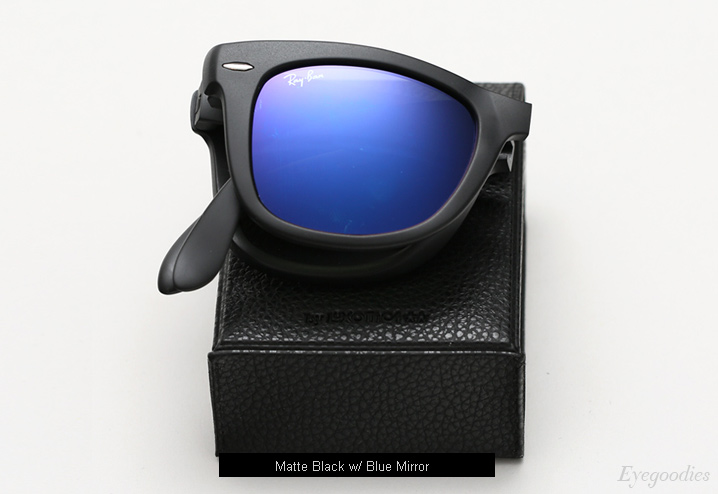 Ray Ban Folding Wayfarer RB 4105 sunglasses - Matte Black w/ Blue Mirror