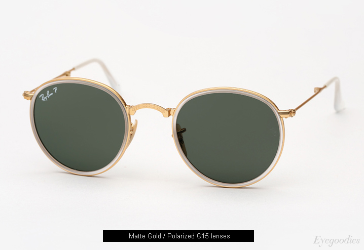 Ray Ban Round Metal Folding 3517 sunglasses - Matte Gold / G15 Polarized 