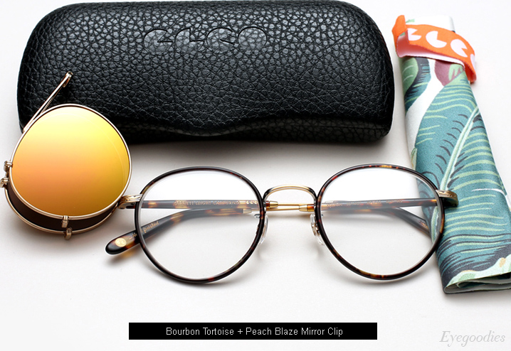 Garrett Leight Wilson Eyeglasses Bourbon Tortoise with Peach Blaze Mirror Clip-On