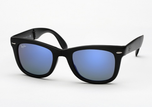 Ray Ban RB 4105 Folding Wayfarer - Matte Black / Blue Mirror