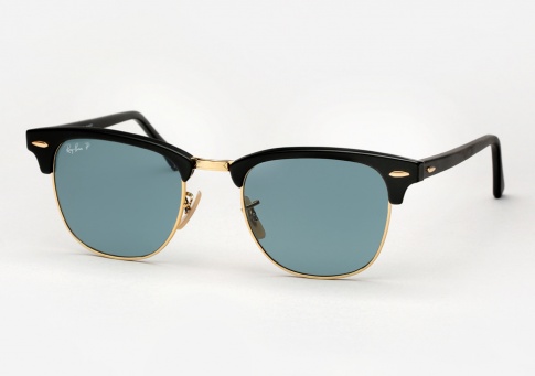 Ray Ban RB 3016 Clubmaster - Matte Black / Sky Blue Polarized