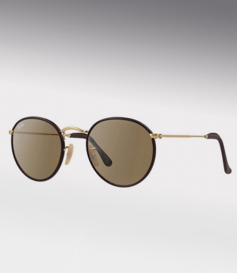 Ray Ban RB 3475Q Round Craft - Brown Leather / Matte Gold