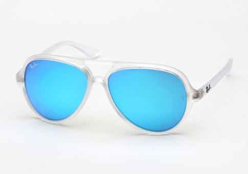 Ray Ban RB 4125 Cats 5000 Sunglasses - Matte Transparent / Blue Mirror