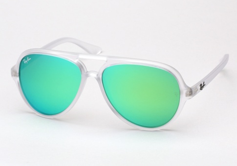 Ray Ban RB 4125 Cats 5000 Sunglasses - Matte Transparent / Aqua Green Mirror