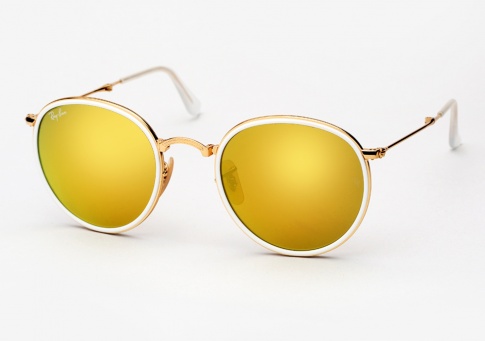 Ray Ban RB 3517 Round Metal Folding Sunglasses - Gold / Gold Mirror