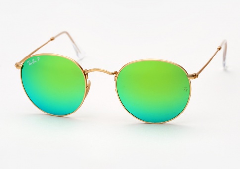 ray ban round metal gold green polarized