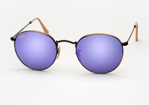 puls gå i stå fond Ray Ban RB 3447 Round Metal Sunglasses - Bronze w/ Violet Mirror